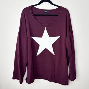 Ellos Women's Plus Size Star Applique Sweater in Boysenberry Size 3X Lightweight